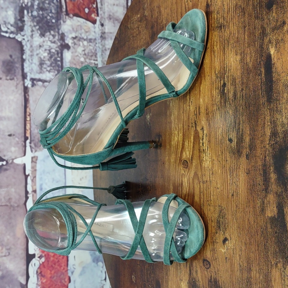 BCBG MAX AZRIA Green Suede Ankle Wrap Heels